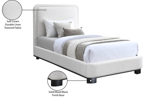 Farrah Cream Linen Textured Fabric Upholstered Twin Bed, 1 Piece (Style 2)