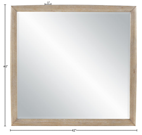 Noelle 42" Natural Oak Veneer And Solid Wood Frame Mirror, 1 Piece