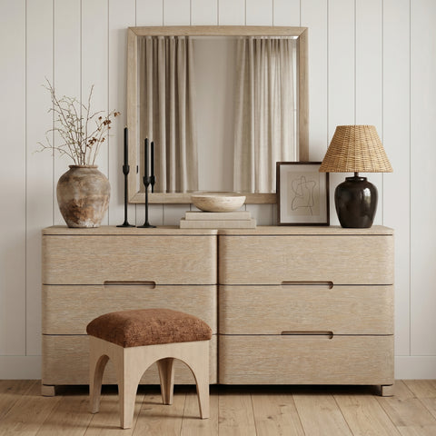 Noelle 42" Natural Oak Veneer And Solid Wood Frame Mirror, 1 Piece