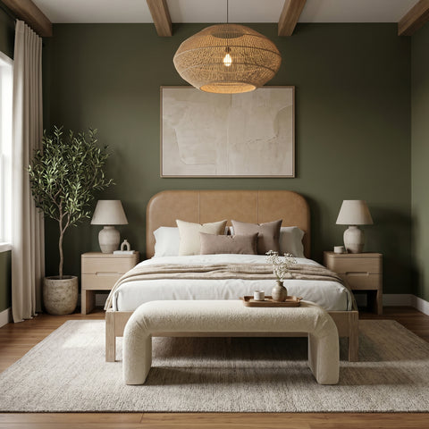 Noelle Natural Vegan Leather Upholstered Queen Bed, 1 Piece
