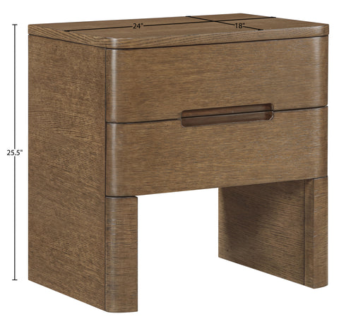Noelle 24" Brown Oak Veneer And Solid Wood Nightstand, 1 Piece