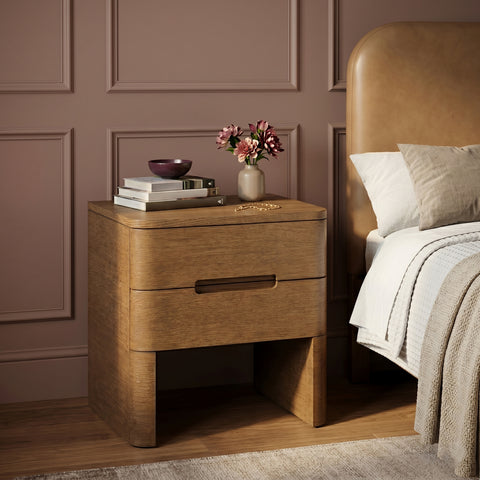 Noelle 24" Brown Oak Veneer And Solid Wood Nightstand, 1 Piece