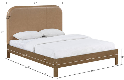 Noelle Brown Vegan Leather Upholstered Queen Bed, 1 Piece