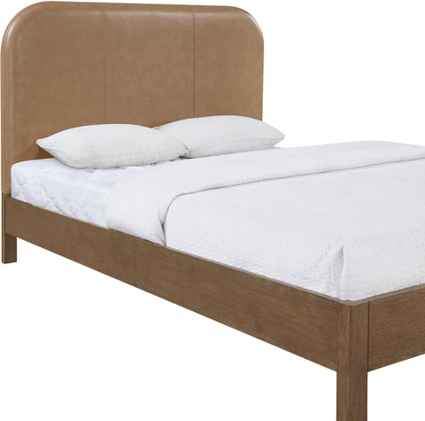 Noelle Brown Vegan Leather Upholstered Queen Bed, 1 Piece