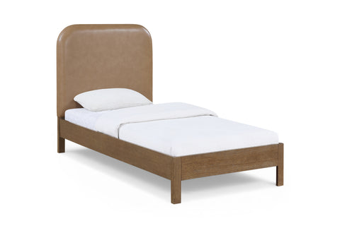 Noelle Brown Vegan Leather Upholstered Twin Bed, 1 Piece