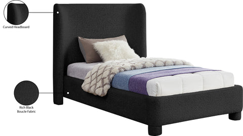 Olive Black Boucle Fabric Upholstered Twin Bed, 1 Piece