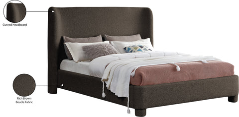Olive Brown Boucle Fabric Upholstered Full Bed, 1 Piece