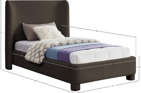 Olive Brown Boucle Fabric Upholstered Twin Bed, 1 Piece