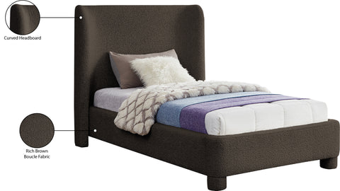 Olive Brown Boucle Fabric Upholstered Twin Bed, 1 Piece