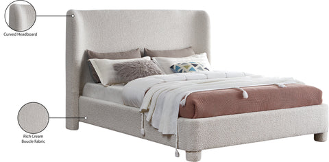 Olive Cream Boucle Fabric Upholstered Queen Bed, 1 Piece