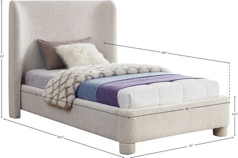 Olive Cream Boucle Fabric Upholstered Twin Bed, 1 Piece