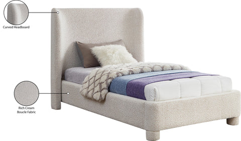 Olive Cream Boucle Fabric Upholstered Twin Bed, 1 Piece