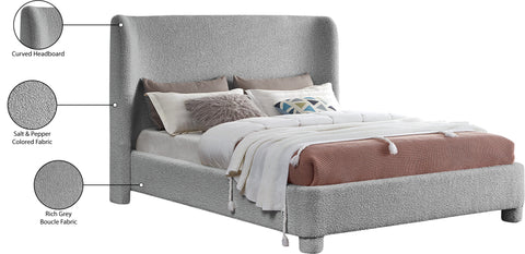 Olive Grey Boucle Fabric Upholstered Full Bed, 1 Piece