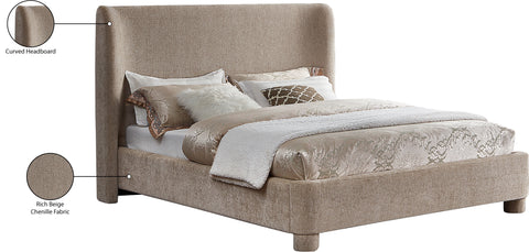 Olive Beige Chenille Fabric Upholstered Full Bed, 1 Piece