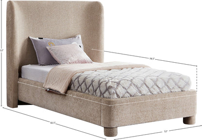 Nile Beige Chenille Fabric Twin Bed T