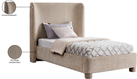 Olive Beige Chenille Fabric Upholstered Twin Bed, 1 Piece