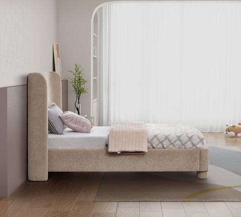 Nile Beige Chenille Fabric Twin Bed T