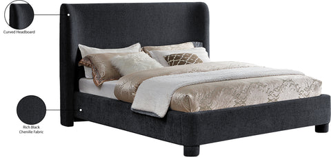Olive Black Chenille Fabric Upholstered King Bed, 1 Piece