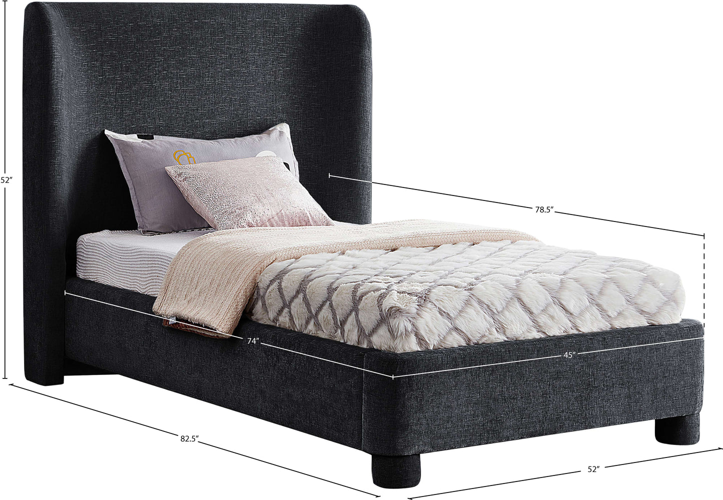 nile black chenille fabric twin bed t