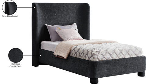 Olive Black Chenille Fabric Upholstered Twin Bed, 1 Piece