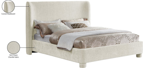 Olive Cream Chenille Fabric Upholstered King Bed, 1 Piece