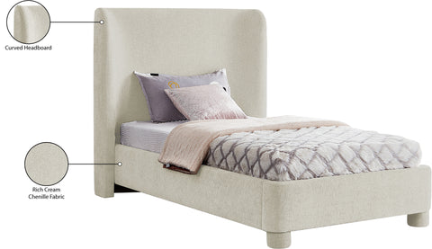 Olive Cream Chenille Fabric Upholstered Twin Bed, 1 Piece