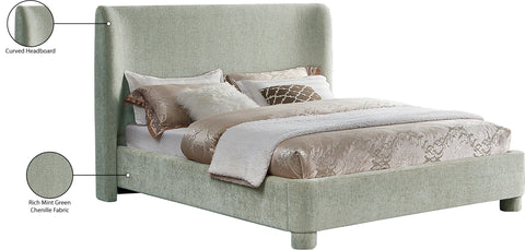 Olive Mint Green Chenille Fabric Upholstered Queen Bed, 1 Piece