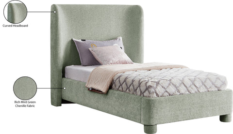 Olive Mint Green Chenille Fabric Upholstered Twin Bed, 1 Piece