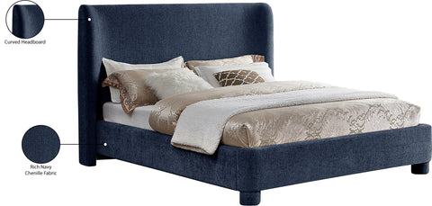 Olive Navy Chenille Fabric Upholstered Full Bed, 1 Piece