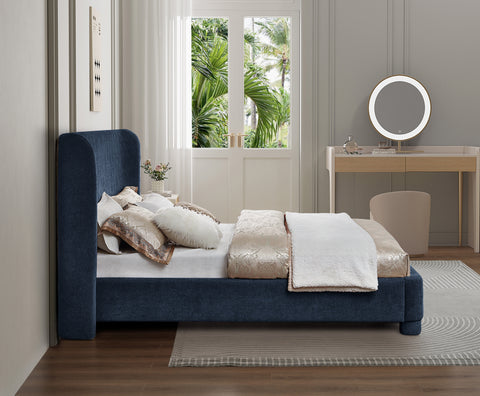 Nile Navy Chenille Fabric Queen Bed Q