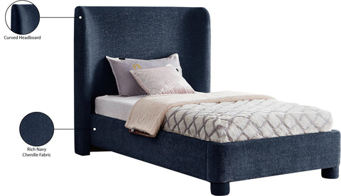 Olive Navy Chenille Fabric Upholstered Twin Bed, 1 Piece
