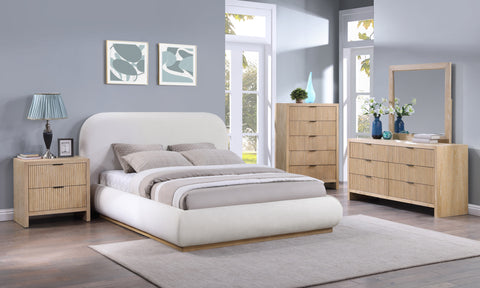 Sloane Cream Linen Textured Fabric Upholstered Full Bed, 1 Piece
