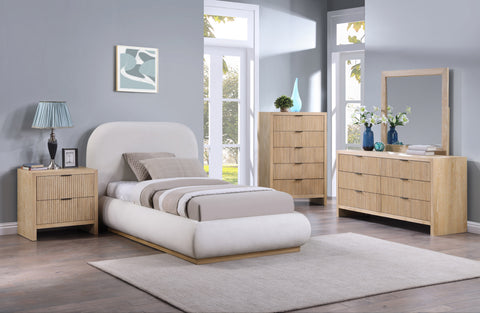 Sloane Cream Linen Textured Fabric Upholstered Twin Bed, 1 Piece
