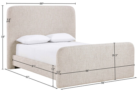 Hadley Beige Linen Textured Fabric Upholstered King Bed, 1 Piece