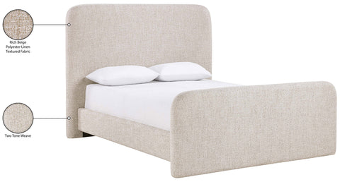 Hadley Beige Linen Textured Fabric Upholstered King Bed, 1 Piece