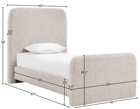 Hadley Beige Linen Textured Fabric Upholstered Twin Bed, 1 Piece