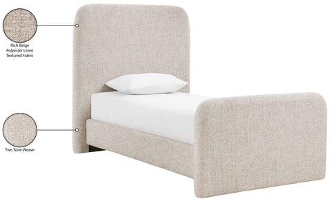 Hadley Beige Linen Textured Fabric Upholstered Twin Bed, 1 Piece