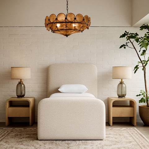 Hadley Beige Linen Textured Fabric Upholstered Twin Bed, 1 Piece