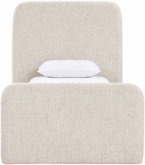 Hadley Beige Linen Textured Fabric Upholstered Twin Bed, 1 Piece