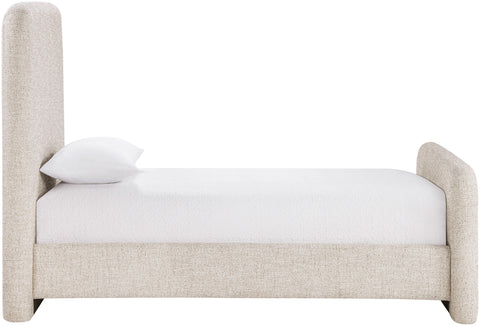 Hadley Beige Linen Textured Fabric Upholstered Twin Bed, 1 Piece
