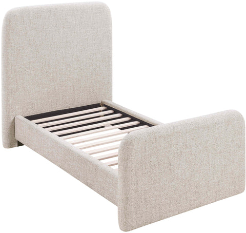 Hadley Beige Linen Textured Fabric Upholstered Twin Bed, 1 Piece