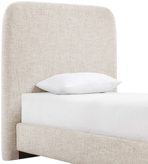 Hadley Beige Linen Textured Fabric Upholstered Twin Bed, 1 Piece