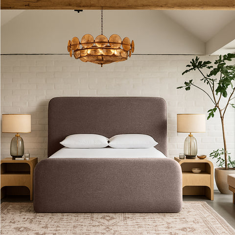 Hadley Brown Linen Textured Fabric Upholstered Full Bed, 1 Piece
