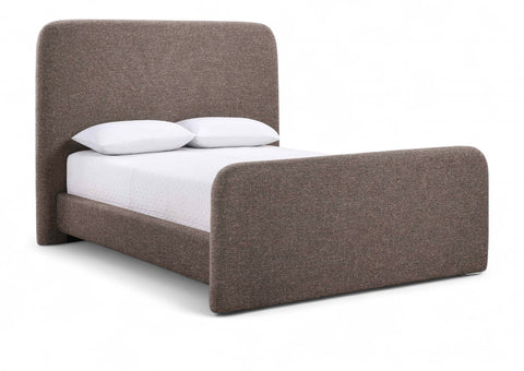 Hadley Brown Linen Textured Fabric Upholstered King Bed, 1 Piece