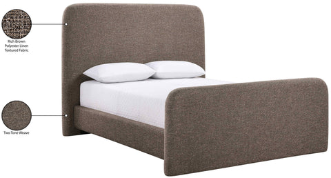 Hadley Brown Linen Textured Fabric Upholstered Queen Bed, 1 Piece