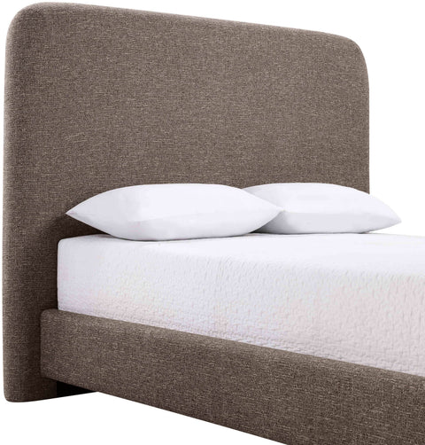 Hadley Brown Linen Textured Fabric Upholstered Queen Bed, 1 Piece