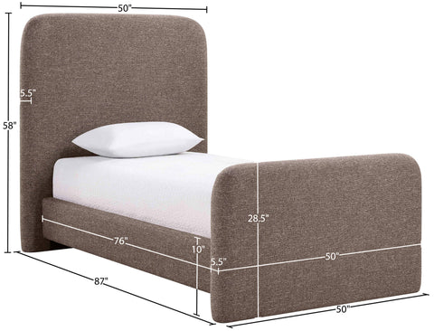 Hadley Brown Linen Textured Fabric Upholstered Twin Bed, 1 Piece