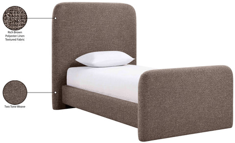 Hadley Brown Linen Textured Fabric Upholstered Twin Bed, 1 Piece