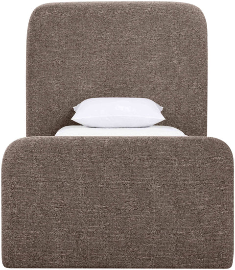 Hadley Brown Linen Textured Fabric Upholstered Twin Bed, 1 Piece