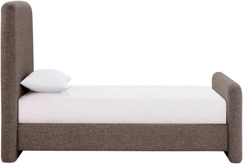 Hadley Brown Linen Textured Fabric Upholstered Twin Bed, 1 Piece